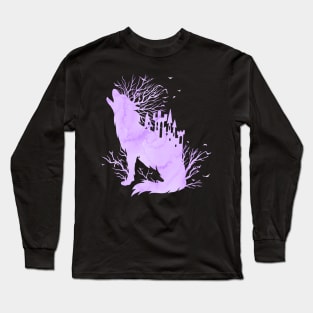 Fairy Tale Ice Wolf Castle and Trees Long Sleeve T-Shirt